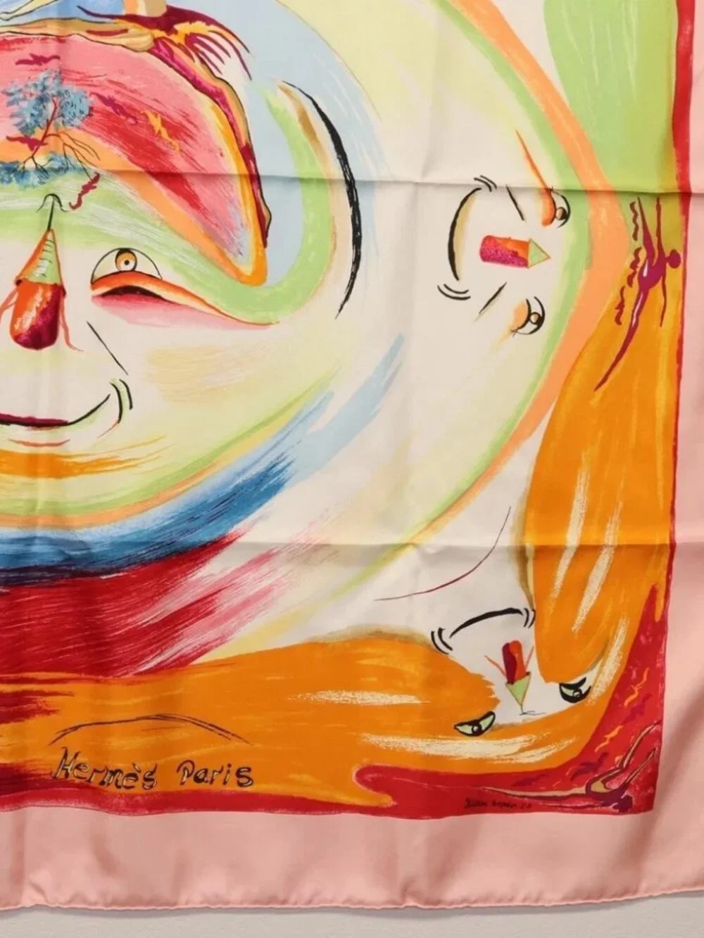 HERMES Carre 90 Scarf "Smiles in Third millenary" Silk Pink Auth - Picture 4 of 15